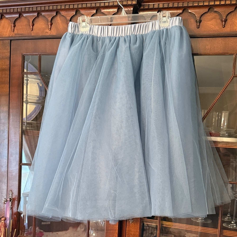 Chic Blue Tulle Midi Skirt
